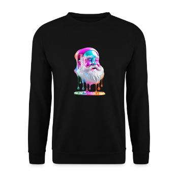 08 Weihnachtsmann Kopf flussige Farben Farbtropfen - Unisex Pullover - Schwarz - Vorne - Alina (178cm) & Michal (187cm)