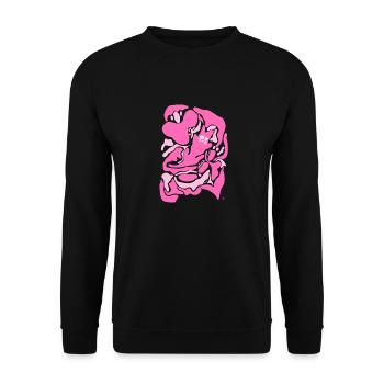 Abstrakte rosa Katze - Unisex Pullover - Schwarz - Vorne - Alina (178cm) & Michal (187cm)