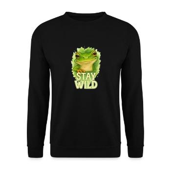 Stay Wild – Lustiges Aquarell-Frosch Motiv - Unisex Pullover - Schwarz - Vorne - Alina (178cm) & Michal (187cm)