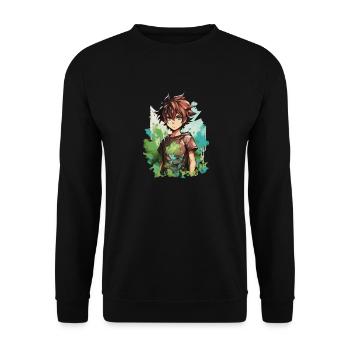 Anime Boy - Unisex Sweatshirt - black - Front - Alina (178cm) & Michal (187cm)