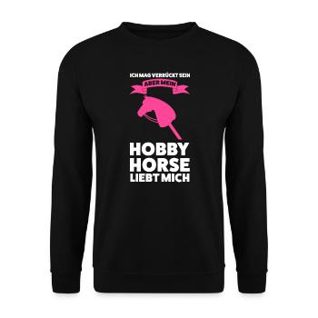Hobby Horsing Pferd Hobby Horse Geschenk - Unisex Pullover - Schwarz - Vorne - Alina (178cm) & Michal (187cm)