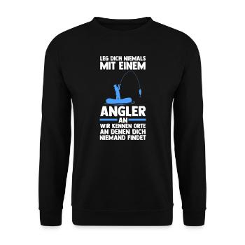 Angeln Fisch Angelrute Geschenk - Unisex Pullover - Schwarz - Vorne - Alina (178cm) & Michal (187cm)