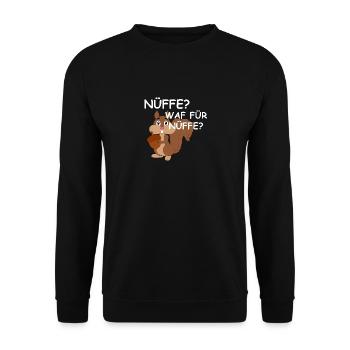 NÜFFE? Eichhörnchen Nüsse Geschenk Comic - Unisex Pullover - Schwarz - Vorne - Alina (178cm) & Michal (187cm)