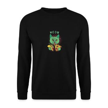 Funny Cosmic Science Cat - Eating Taco And Pizza - Unisex Sweatshirt - black - Front - Alina (178cm) & Michal (187cm)