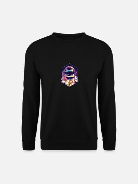 Lustiger Astronaut, der Pizza und Krapfenentwurf isst - - Unisex Pullover - Schwarz