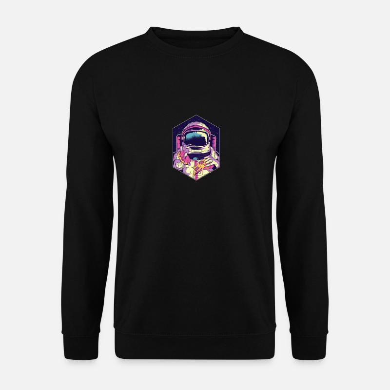 Lustiger Astronaut, der Pizza und Krapfenentwurf isst - - Unisex Pullover - Schwarz