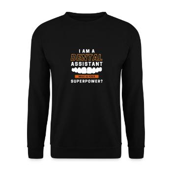 Ich bin eine Zahnarzthelferin Was ist Ihre Superkraft? - Unisex Pullover - Schwarz - Vorne - Alina (178cm) & Michal (187cm)