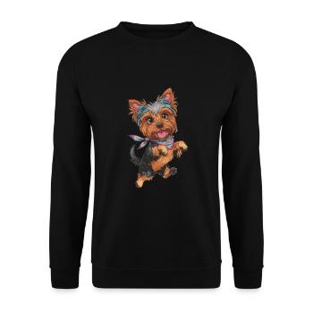 Niedlicher verspielter Yorkie Yorkshire Terrier - Unisex Pullover - Schwarz - Vorne - Alina (178cm) & Michal (187cm)
