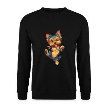 Niedlicher verspielter Yorkie Yorkshire Terrier - Unisex Pullover - Schwarz - Vorne - Alina (178cm) & Michal (187cm)