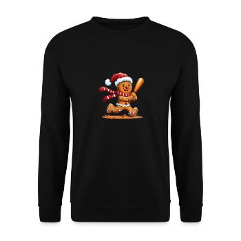 Lustiges Lebkuchenmann Weihnachtsdesign – Baseball - Unisex Pullover - Schwarz - Vorne - Alina (178cm) & Michal (187cm)