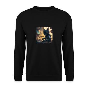 Cyberkatze am DJ-Mischpult - Unisex Pullover - Schwarz - Vorne - Alina (178cm) & Michal (187cm)