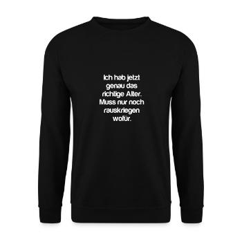 Lustiger Spruch, Alter, - Unisex Pullover - Schwarz - Vorne - Alina (178cm) & Michal (187cm)