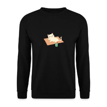 Cartoon cat chilling on the beach on blanket & drink - Unisex Sweatshirt - black - Front - Alina (178cm) & Michal (187cm)