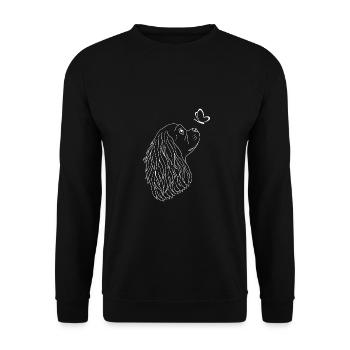 Cavalier King Charles Spaniel mit Schmetterling - Unisex Pullover - Schwarz - Vorne - Alina (178cm) & Michal (187cm)
