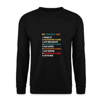 My Perfect Day Wake Up Video Game Player Gaming Ga - Unisex Pullover - Schwarz - Vorne - Alina (178cm) & Michal (187cm)