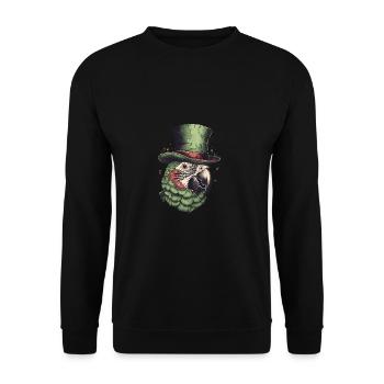 Cooler grüner Ara mit grünes Zylinder - Unisex Pullover - Schwarz - Vorne - Alina (178cm) & Michal (187cm)