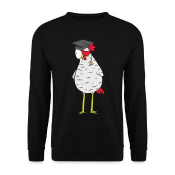 Schlaues kluges Huhn Henne Hühner Federvieh Abi - Unisex Pullover - Schwarz - Vorne - Alina (178cm) & Michal (187cm)
