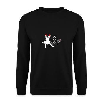 Boston Terrier Bostie als Weihnachtsmann - Unisex Pullover - Schwarz - Vorne - Alina (178cm) & Michal (187cm)