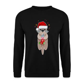 Weihnachten Otter - Funny Shirts - Advent Geschenk - Unisex Pullover - Schwarz - Vorne - Alina (178cm) & Michal (187cm)