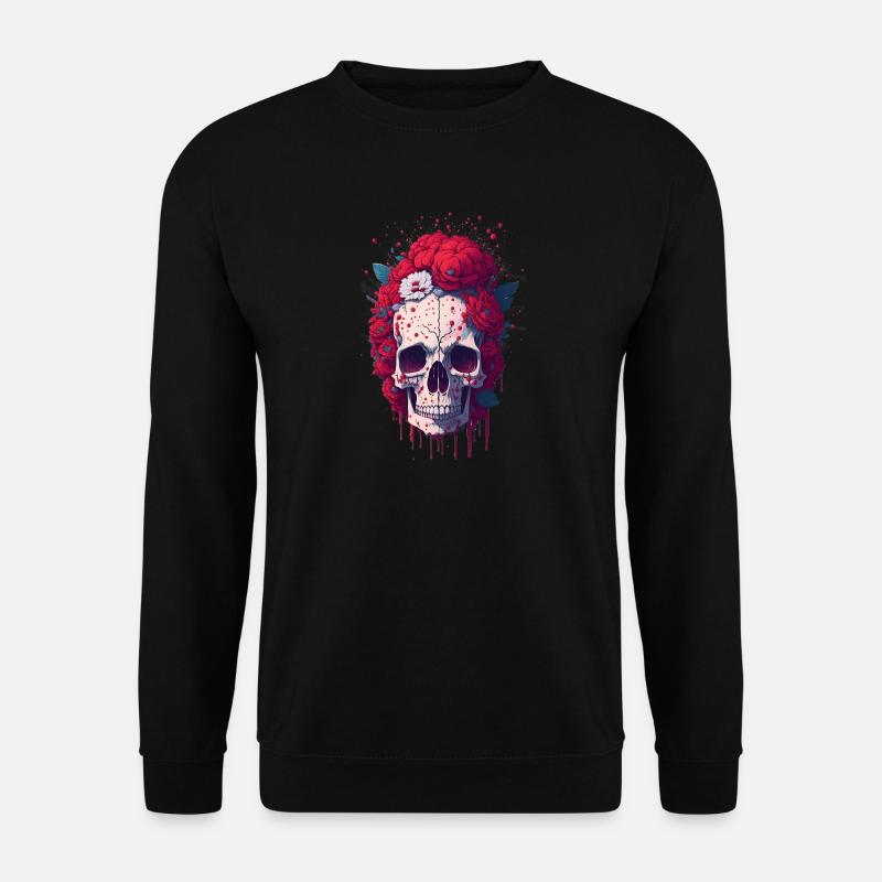 Totenkopf mit roten Blumen - Unisex Pullover - Schwarz