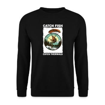 Abenteuerlicher Angler mit Klimmbrett - Unisex Pullover - Schwarz - Vorne - Alina (178cm) & Michal (187cm)
