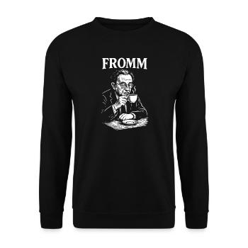 Erich Fromm Kaffee Portrait Monochrom T-Shirt - Unisex Pullover - Schwarz - Vorne - Alina (178cm) & Michal (187cm)