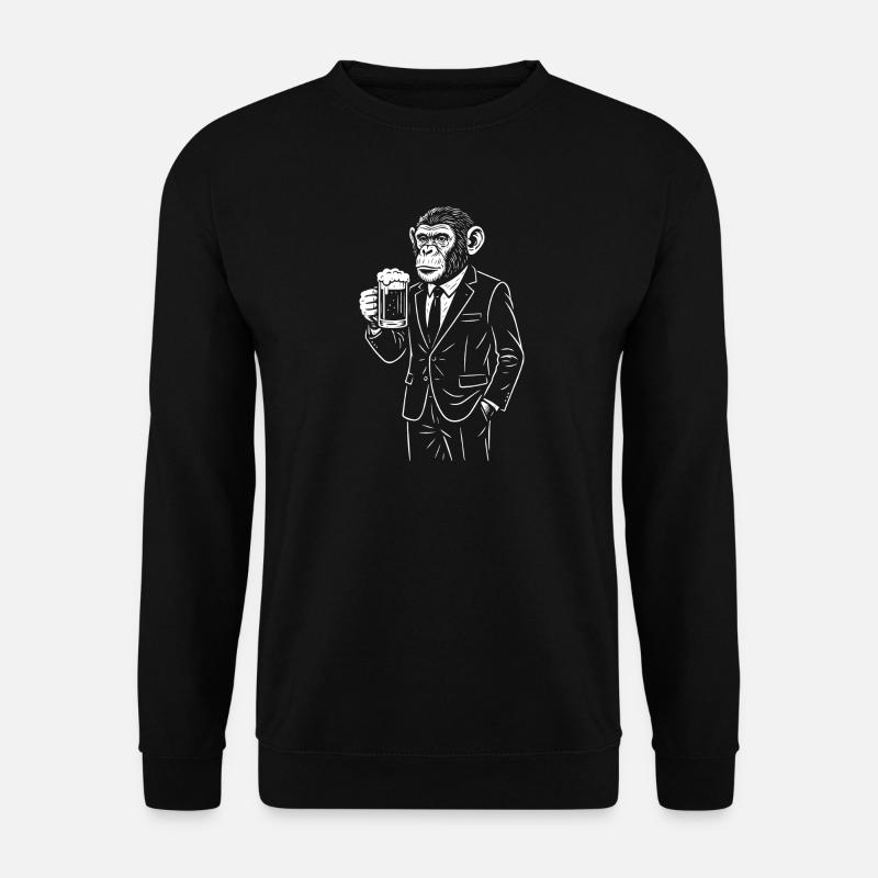 Eleganter Affe im Anzug mit Bier - Unisex Pullover - Schwarz