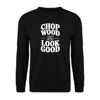 Holz hacken sieht gut aus - Unisex Pullover - Schwarz - Vorne - Alina (178cm) & Michal (187cm)