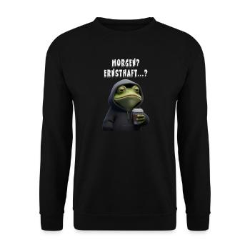 Tired frog with coffee – morning grouch humor - Unisex Sweatshirt - black - Front - Alina (178cm) & Michal (187cm)