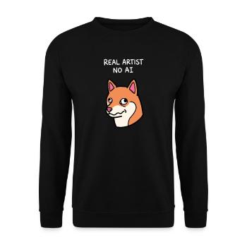 Echter Künstler Keine KI – Lustiger Dussel Shiba-Hund - Unisex Pullover - Schwarz - Vorne - Alina (178cm) & Michal (187cm)