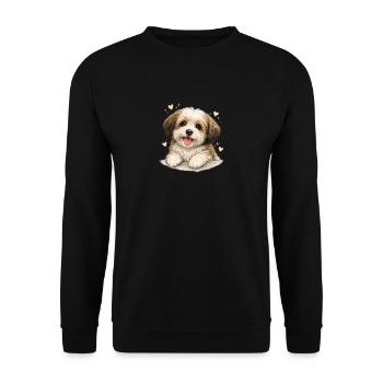 Zärtlicher Welpen mit Herzchen - Unisex Pullover - Schwarz - Vorne - Alina (178cm) & Michal (187cm)