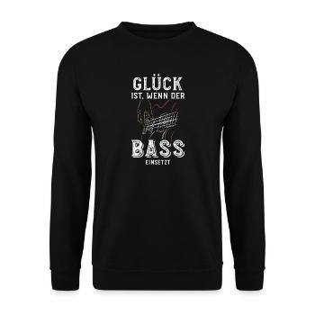 Glück ist wenn der Bass einsetzt / Bassist, Band - Unisex Pullover - Schwarz - Vorne - Alina (178cm) & Michal (187cm)