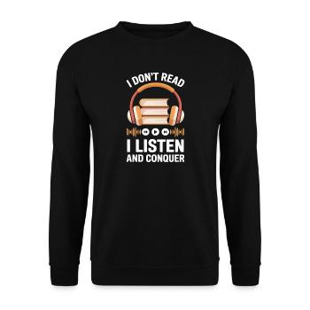 Amoureux des livres audio disant : Écoutez et conquérez - Sweat-shirt Unisexe - noir - Devant - Alina (178cm) & Michal (187cm)