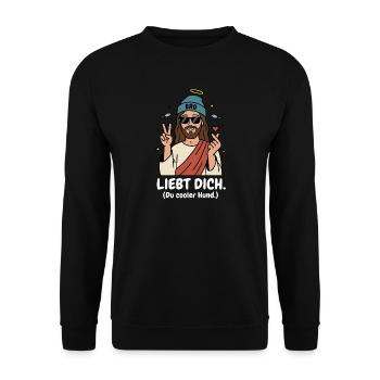 Jesus liebt dich Humor Bro Style - Unisex Pullover - Schwarz - Vorne - Alina (178cm) & Michal (187cm)