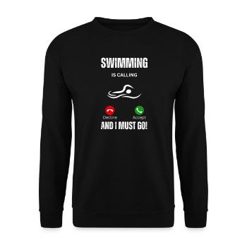 Schwimmen ruft und ich muss gehen - Unisex Pullover - Schwarz - Vorne - Alina (178cm) & Michal (187cm)