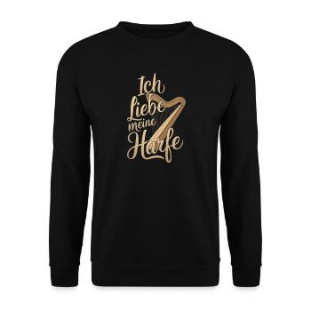 Ich liebe meine Harfe Harfenist Harfenspieler - Unisex Pullover - Schwarz - Vorne - Alina (178cm) & Michal (187cm)