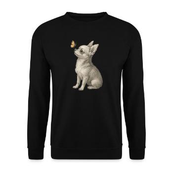 Chihuahua dog looking at butterfly - Unisex Sweatshirt - black - Front - Alina (178cm) & Michal (187cm)