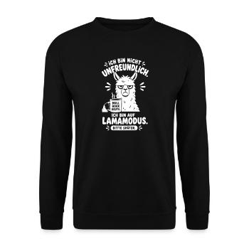 Ich Bin Unfreundlich Im Lamamodus - Unisex Pullover - Schwarz - Vorne - Alina (178cm) & Michal (187cm)
