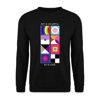 Kunst ist bunt – Liebe auch – LGBTQIA+ geometrisch - Unisex Pullover - Schwarz - Vorne - Alina (178cm) & Michal (187cm)