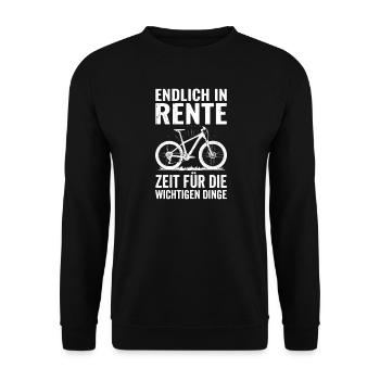 Endlich in Rente – Zeit für Wichtiges - Unisex Pullover - Schwarz - Vorne - Alina (178cm) & Michal (187cm)