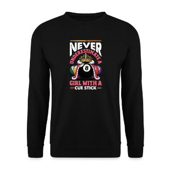 Unterschaetze Niemals Ein Maedchen Pool Queue - Unisex Pullover - Schwarz - Vorne - Alina (178cm) & Michal (187cm)