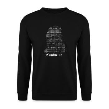 Konfuzius-Halbtonporträt - Unisex Pullover - Schwarz - Vorne - Alina (178cm) & Michal (187cm)