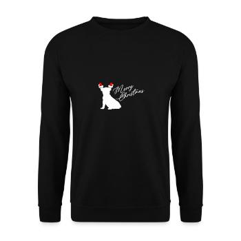 Frenchie Französische Bulldogge mit Nikolausmützen - Unisex Pullover - Schwarz - Vorne - Alina (178cm) & Michal (187cm)