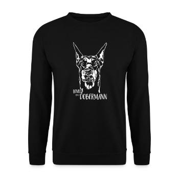 Aimé par un chien Doberman disant Wilsigns - Sweat-shirt Unisexe - noir - Devant - Alina (178cm) & Michal (187cm)