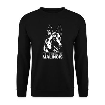 La vie malinoise est meilleure Chien Chien Wilsigns - Sweat-shirt Unisexe - noir - Devant - Alina (178cm) & Michal (187cm)