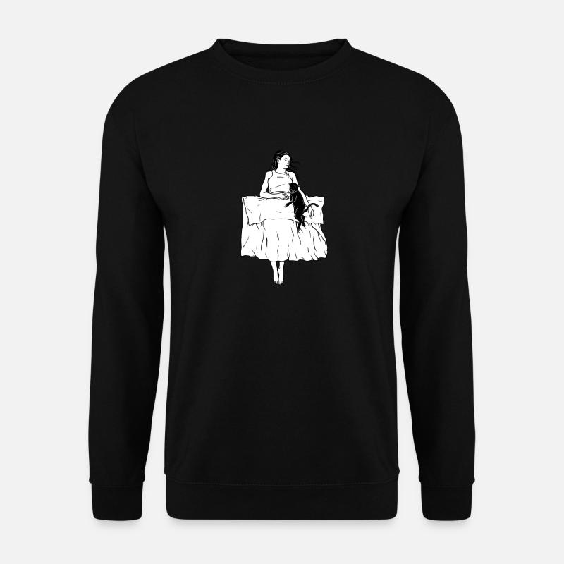 Frau und Katze im Bett Katzenmutti Cat Lady - Unisex Pullover - Schwarz