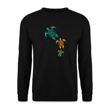 Maori Schildkröten Gruppe Tattoo Geschenk Idee - Unisex Pullover - Schwarz - Vorne - Alina (178cm) & Michal (187cm)