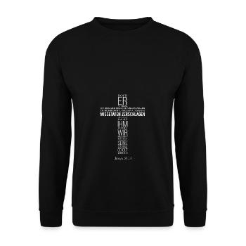 Jesus Kreuz Bibel Spruch Jeremia 53 - Unisex Pullover - Schwarz - Vorne - Alina (178cm) & Michal (187cm)