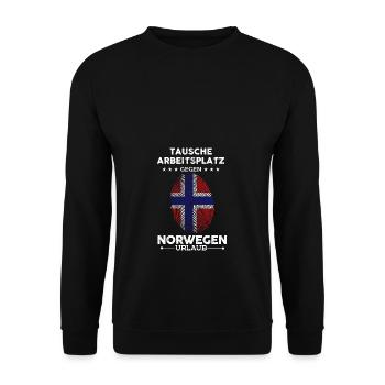 Tausche Arbeit gegen Norwegen Urlaub Geschenk - Unisex Pullover - Schwarz - Vorne - Alina (178cm) & Michal (187cm)