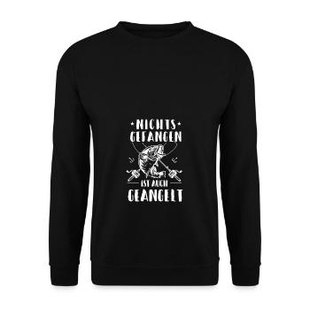 Meister mit Rute Angel Fischen Zubehör Geschenk - Unisex Pullover - Schwarz - Vorne - Alina (178cm) & Michal (187cm)